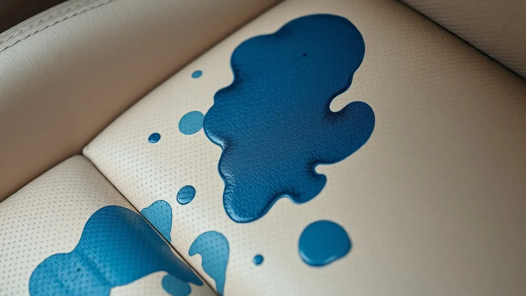 Technical macro shot of blue denim dye stains on light beige