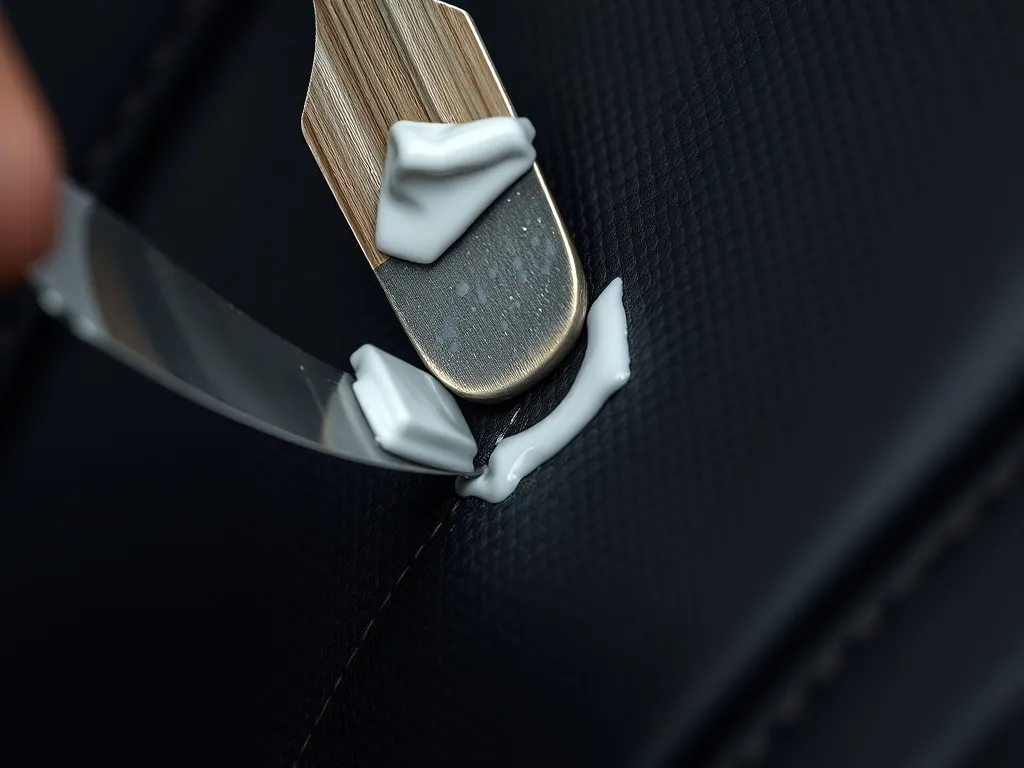 A detailed shot of a spatula applying a white flexible fille