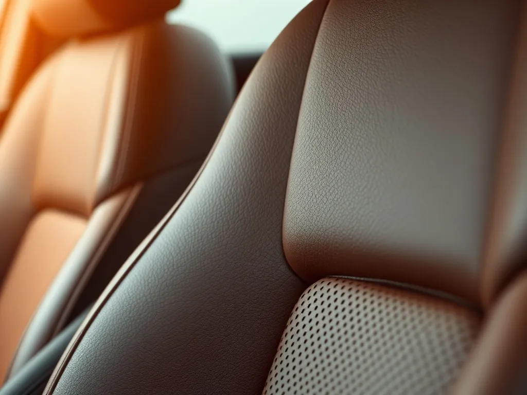 Close-up of professional car leather cleaning process with f